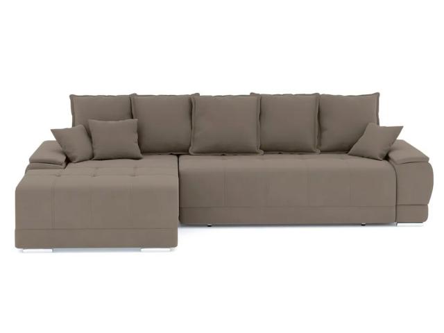 Угловой диван-кровать "Nordviks (Нордвикс)" НПБ, еврокнижка, велюр Зара Лайт браун 05, левый угол