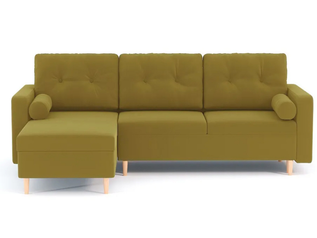 Угловой диван-кровать "Белфаст" пантограф, велюр Зара Йеллоу 44, левый угол