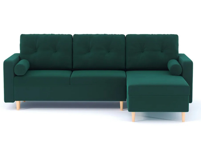 Угловой диван-кровать "Белфаст" пантограф, велюр Зара Изумруд, правый угол