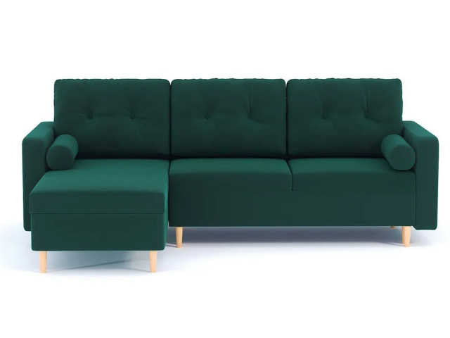 Угловой диван-кровать "Белфаст" пантограф, велюр Зара Изумруд, левый угол