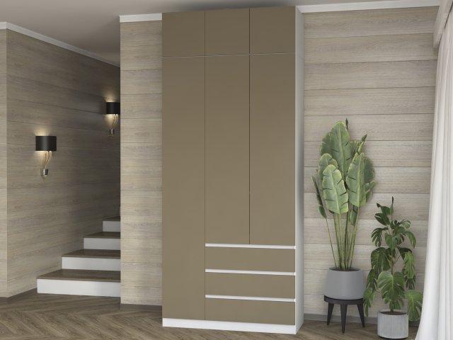 Шкаф трехстворчатый "Дорт-3.1А", белый/МДФ SF-04 Мокко