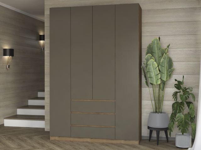 Шкаф четырехстворчатый "Дорт-4.1", дуб табачный/МДФ SF-025 Айрон