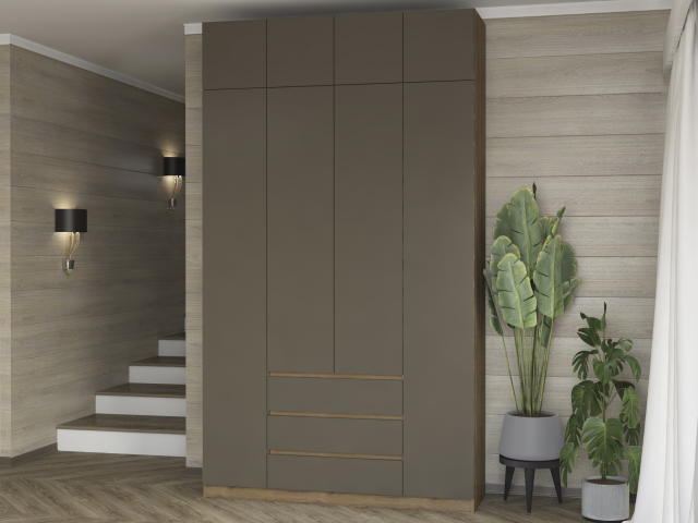 Шкаф четырехстворчатый "Дорт-4.1А", дуб табачный/МДФ SF-025 Айрон