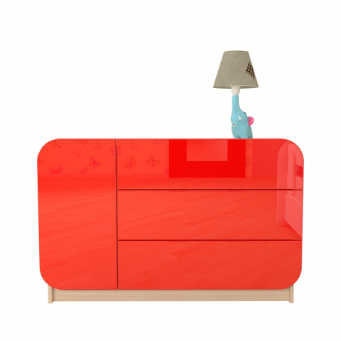 Комод "Мебелеф-29" дуб молочный/красный глянец