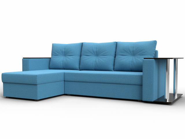 Угловой диван-кровать "Атланта  со столом" левый угол, рогожка Амур 10 голубой, 121165L