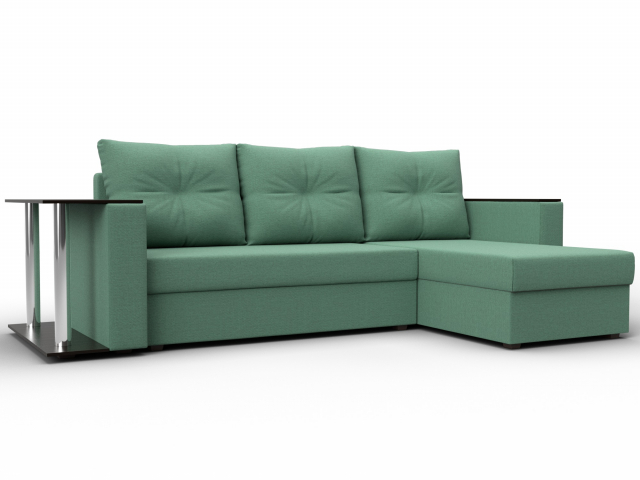 Угловой диван-кровать "Атланта со столом" правый угол, рогожка Амур 11 зеленый, 121166