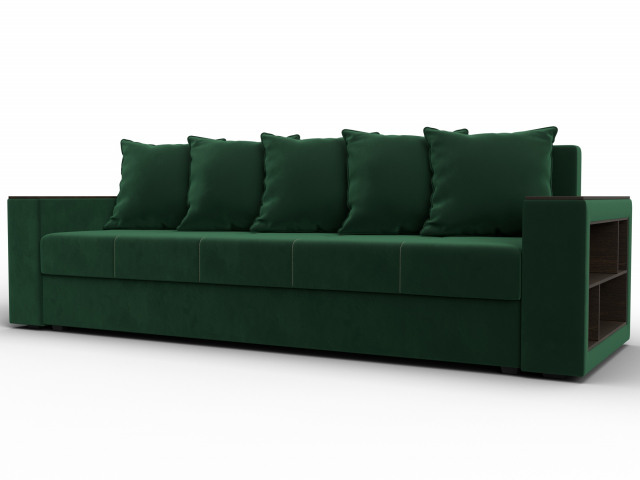 Диван-кровать "Дубай лайт" полки справа, велюр зеленый, 114368