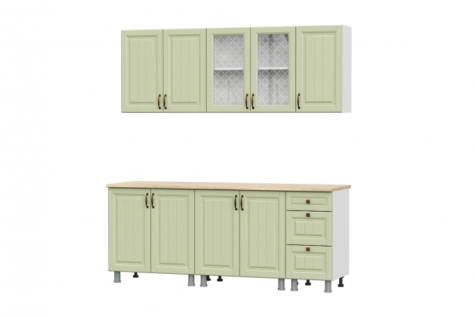 Кухонный гарнитур "Прованс" 2,0м белый/фисташковый текстурный (без столешницы)