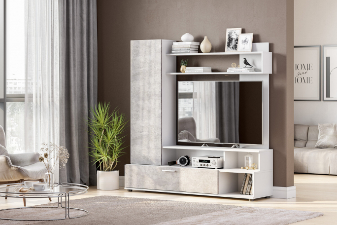 Стенка "МГС 9" белый/цемент светлый