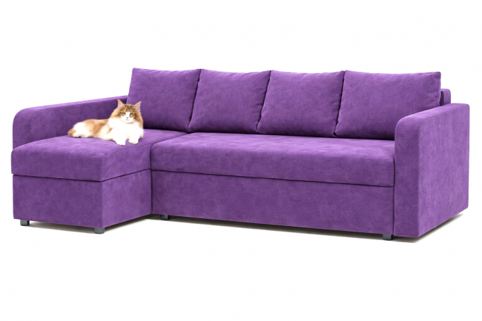 Угловой диван-кровать "Мартин" фиолетовый велюр Кабрио, левый угол