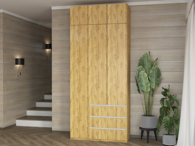 Шкаф трехстворчатый "Дорт-3.1А" дуб вотан/белый