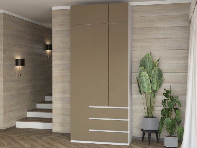 Шкаф трехстворчатый "Дорт-3.1А", белый/МДФ SF (СФ)-04 Мокко