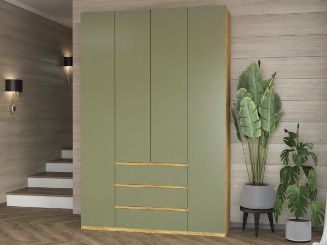 Шкаф четырехстворчатый "Дорт-4.1" дуб вотан/оливия