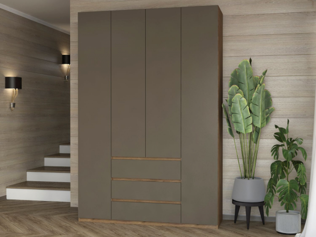 Шкаф четырехстворчатый "Дорт-4.2", дуб табачный/МДФ SF (СФ)-025 Айрон