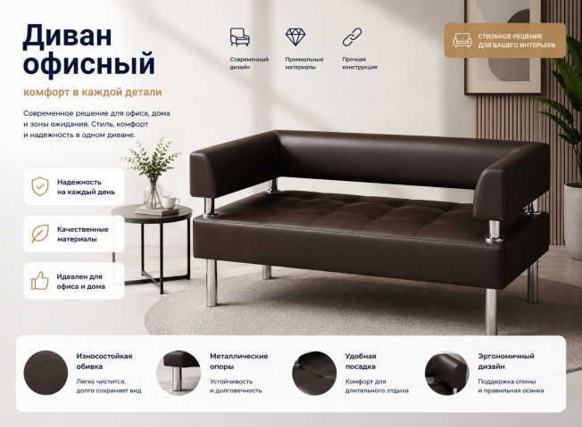 Диван "Сантьяго" коричневый кожзам